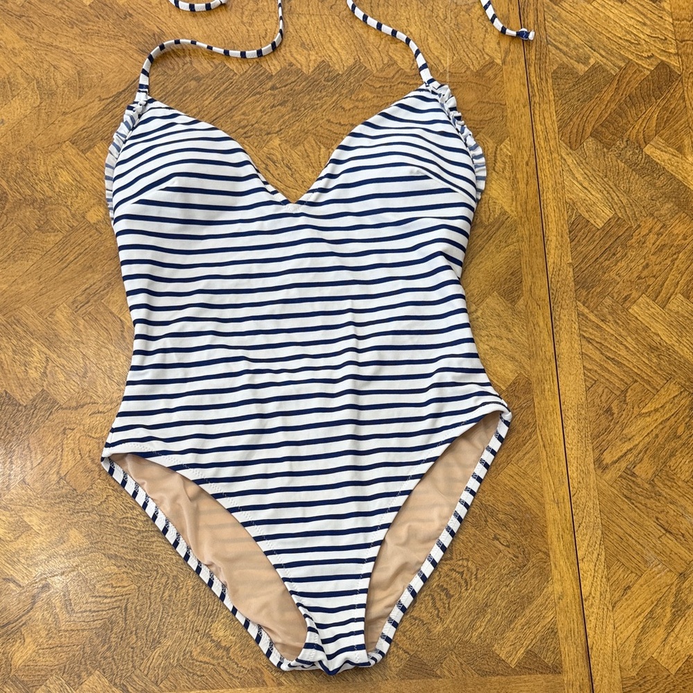 J. Crew Navy and White Striped Women’s One Piece Swimsuit, size 8